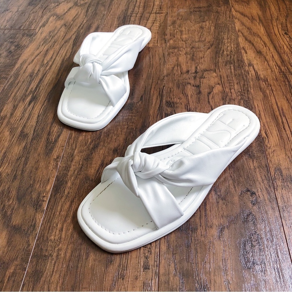 Louise Et Cie • Abaleena Slide Sandal knot strap Optic White leather square toe